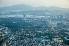 From Namsan tower looking at US army base.  The big long building is the National Museum and former 8th army golf course.